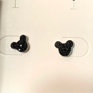 Black Crystal Mickey Mouse Stud Silver Earrings Origami Owl